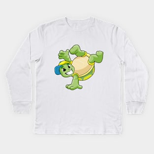 Turtle as dancer at break dance with a cap Kids Long Sleeve T-Shirt